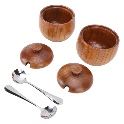 Shenruifa 2pcs Holz Salzschale Multifunktionales Salzglas mit Deckellöffel für Zuckergewürzung von shenruifa