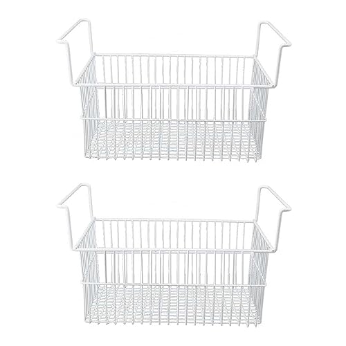 shenruifa 2pcs Gefrierschrank Organizer -Mülleimer Stahldraht Großer Kapazität Starker Lagerkorb mit Griff für (L49.5 cm x W29cm x H27cm (9 cm Griff)) von shenruifa
