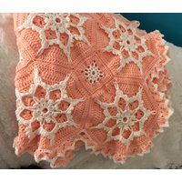 Gehäkelte Decke Pfirsich Mit Creme Schneeflocken - Frisch Ausverkauft von sherryann325