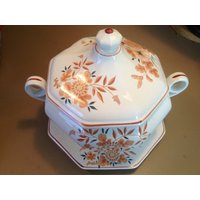 Königliche Sealy Auflaufschale Mit Tropfschale Bedeckt Tureen Vintage Japan Porzellan Servieren Schale Orange Blumenmuster von shezashowgirl