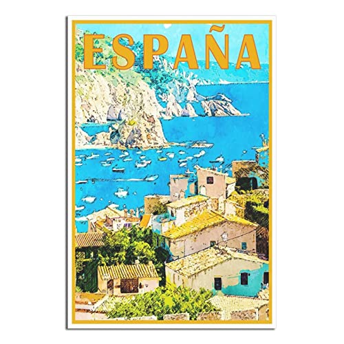 shgwehh Metall-Blechschild Spanien Küste Vintage Reise Blechschild rustikale Dekoration Höhle Café Bar Schlafzimmer Zuhause Wanddekoration Blechschild 20 x 30 cm von shgwehh