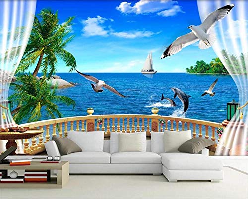 3D Wandbild Tapete Fototapete 3D Fototapete 3D Benutzerdefinierte Tapete Wandbild Foto Balkon Seestück Kokospalme 3D Stereoskopische Tv Hintergrund Wandmalerei-200 * 140Cm von shiliwang