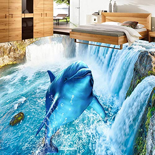 Benutzerdefinierte 3D-Wandtapete Wasserfall Dolphin Wohnzimmer Schlafzimmer 3D-Bodenbilder PVC Wasserdicht Selbstklebende Aufkleber Wallpaper-300 * 210cm von shiliwang