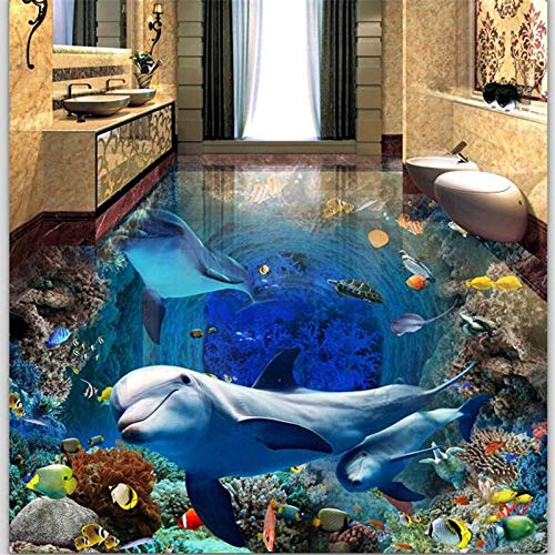 Benutzerdefinierte Bodenbelag 3d Unterwasserwelt Delphin Mutter und Sohn lieben 3D Wohnzimmer Einkaufszentrum Hotel 3D Bodenbelag Fliesen-150 * 105cm von shiliwang