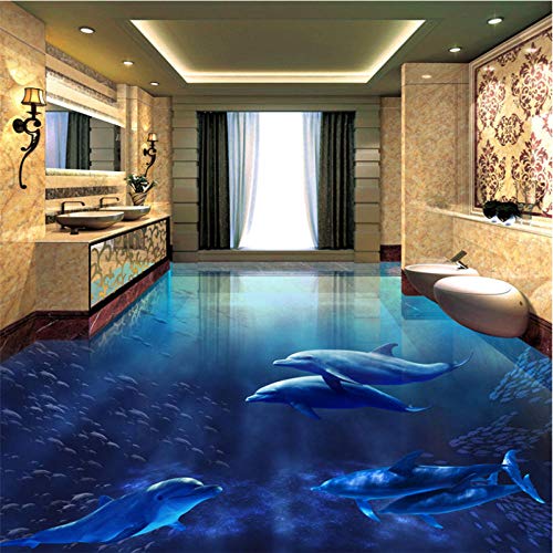 Große benutzerdefinierte Bodenbelag Delphin Unterwasserwelt 3D Stereo Badezimmer Wohnzimmer Wasserdichte Bodenmalerei-300 * 210cm von shiliwang