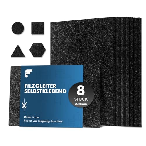 shinfly 5mm Filzgleiter Selbstklebend 8 Stück - (20x15cm) Möbelgleiter Filz Selbstklebend Zuschneiden, wie Sie möchten, Filzgleiter für Stühle Möbel Fußboden Stuhlbein (Schwarz) von shinfly