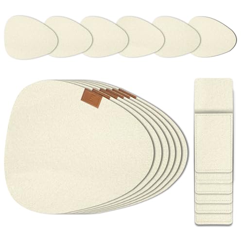 Tischsets Abwaschbar Platzsets aus Filz 18er Set, shinfly Tischsets Abwischbar Rund, Hitzebeständig rutschfest Platzdeckchen mit Untersetzer, BestecksäCken für Küche, Speisetisch 【Beige】 von shinfly