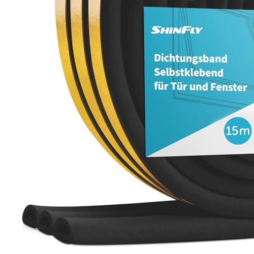 shinfly 15M Dichtungsband Selbstklebend für Türen Fenster, Fensterdichtung Türdichtung Selbstklebend Gummi Schaum zum Blockieren von Lücken, Anti Kollision Lärm und Kälte-Wind(15M, Schwarz) von shinfly