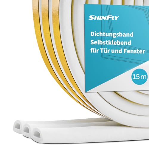 shinfly 15M Dichtungsband Selbstklebend für Türen Fenster, Fensterdichtung Türdichtung Selbstklebend Gummi Schaum zum Blockieren von Lücken, Anti Kollision Lärm und Kälte-Wind(15M, Weiß) von shinfly