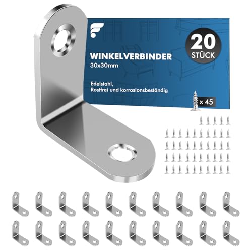shinfly Winkelverbinder, 20 Stück 30 x 30 mm, Winkel Metall 90 Grad mit 45 Stück Schrauben, Edelstahl MetallWinkel L Klammern , für Möbel, Stuhl, Tisch, Fenster, Winkel Bracket shinfly Winkelverbinder, 20 Stück 30 x 30 mm, Winkel Metall 90 Grad mit 45 Stück Schrauben, Edelstahl MetallWinkel L Klammern , für Möbel, Stuhl, Tisch, Fenster, Winkel Bracket von shinfly