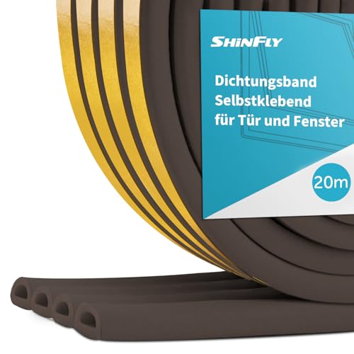 shinfly 20M Dichtungsband Selbstklebend für Türen Fenster, Fensterdichtung Türdichtung Selbstklebend Gummi Schaum zum Blockieren von Lücken, Anti Kollision Lärm und Kälte-Wind(20M, Braun) von shinfly