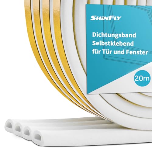 shinfly 20M Dichtungsband Selbstklebend für Türen Fenster, Fensterdichtung Türdichtung Selbstklebend Gummi Schaum zum Blockieren von Lücken, Anti Kollision Lärm und Kälte-Wind(20M, Weiß) von shinfly