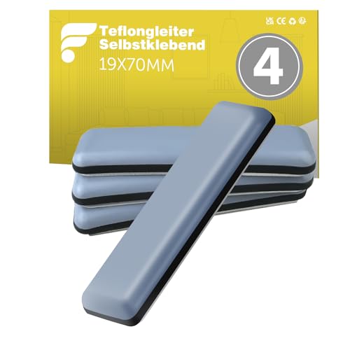 shinfly 4 Stück Teflongleiter Selbstklebend, Möbelgleiter Teflon - 70 x 19 mm (eckig), Stuhlgleiter Teflon - für Glatte Böden und Teppiche von shinfly