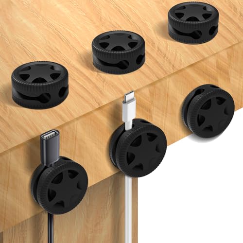 shinfly 6 Stück Kabelhalter Kabelclips Verstellbare Kabel Organizer Kabelmanagement Selbstklebend Kabelhalter für Schreibtisch, Nachttisch, Ladekabeln, HDMI, USB, Audiokabel, Schwarz von shinfly