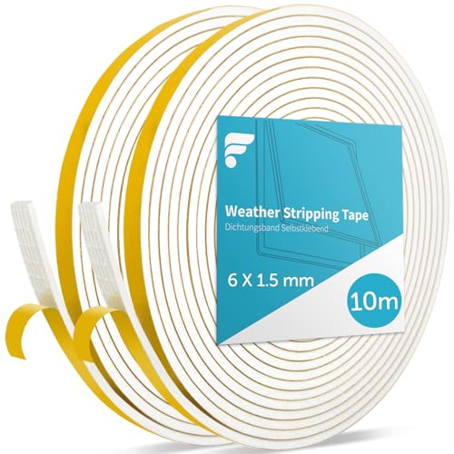 shinfly 10M Dichtungsband Selbstklebendes für Türen Fenster, 6mm(B) x 1,5mm(D) Fensterdichtung Türdichtung Selbstklebend für Anti Kälte-Wind Lärm und Kollision (Weiß, 5M x 2 Rollen) von shinfly