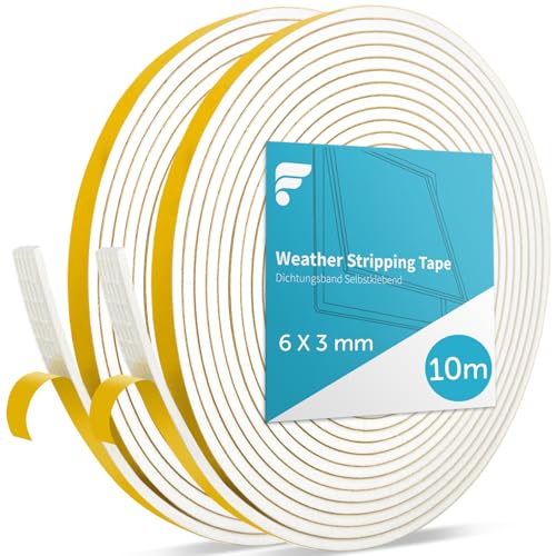 shinfly 10M Dichtungsband Selbstklebendes für Türen Fenster, 6mm(B) x 3mm(D) Fensterdichtung Türdichtung Selbstklebend für Anti Kälte-Wind Lärm und Kollision (Weiß, 5M x 2 Rollen) von shinfly