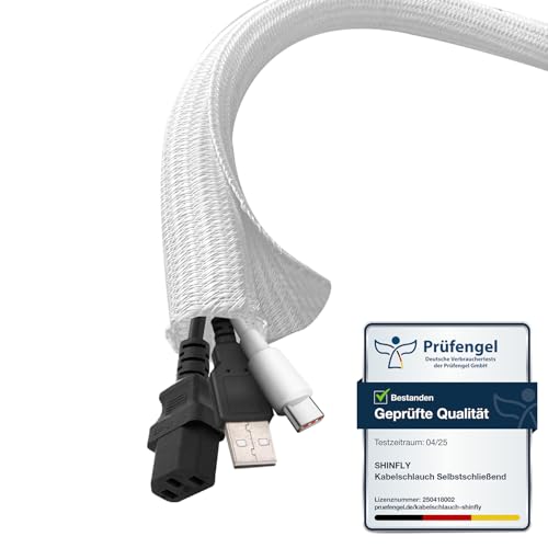 shinlfy Kabelschlauch 6 mm x 3 m, Weiβ, Flexibles Kabelmanagement für Kabel mit kleinem Durchmesser, hitzebeständig, ideal für PC, Haushaltsgeräte, Büro, Motorrad von shinfly