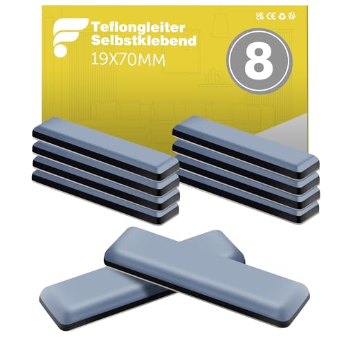 shinfly 8 Stück Teflongleiter Selbstklebend, Möbelgleiter Teflon - 70 x 19 mm (eckig), Stuhlgleiter Teflon - für Glatte Böden und Teppiche von shinfly