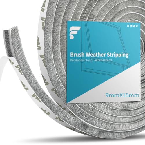 shinfly Bürstendichtung Selbstklebend 9 mm(B) x 15 mm(D) x 5M(L), Bürstendichtung für Rolladen, Tür, Fenster, Schiebetür, Kleiderschränk Insektenschutz, Staub- und Lärm (Grau, 5M) von shinfly
