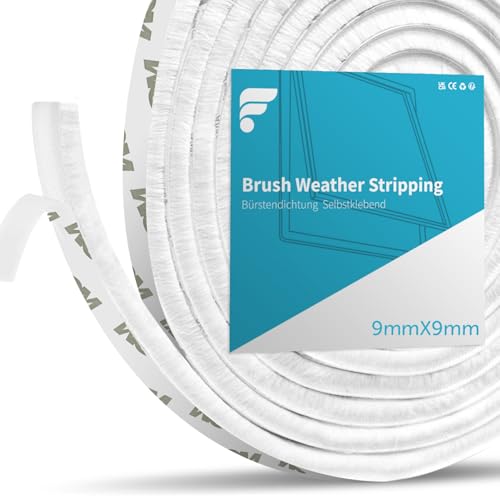 shinfly Bürstendichtung Selbstklebend 10M, 9 mm(B) x 9 mm(D) Bürstendichtung für Rolladen, Tür, Fenster, Schiebetür, Kleiderschränk Insektenschutz, Staub- und Lärm (Weiß, 10M) von shinfly