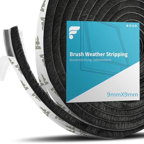 shinfly Bürstendichtung Selbstklebend 9 mm(B) x 9 mm(D) x 5M(L), Bürstendichtung für Rolladen, Tür, Fenster, Schiebetür, Kleiderschränk Insektenschutz, Staub- und Lärm (Schwarz, 5M) von shinfly