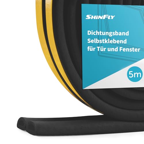 shinfly 5M Dichtungsband Selbstklebend für Türen Fenster, Fensterdichtung Türdichtung Selbstklebend Gummi Schaum zum Blockieren von Lücken, Anti Kollision Lärm und Kälte-Wind (Schwarz) von shinfly