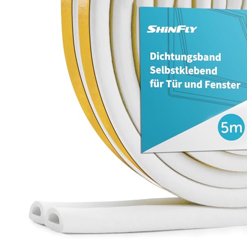 shinfly 5M Dichtungsband Selbstklebend für Türen Fenster, Fensterdichtung Türdichtung Selbstklebend Gummi Schaum zum Blockieren von Lücken, Anti Kollision Lärm und Kälte-Wind(5M, Weiß) von shinfly