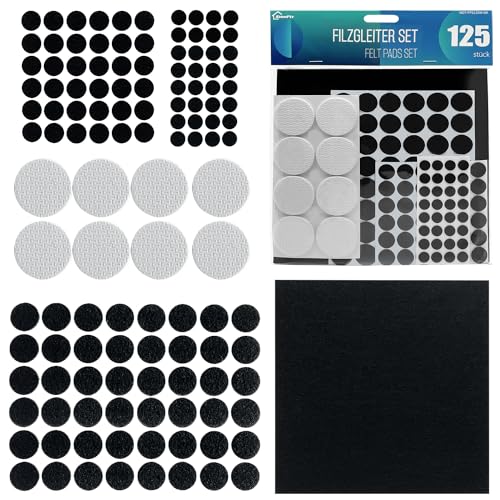 shinfly Filzgleiter Selbstklebend 125 Pcs, 3mm Dicke Filz Selbstklebend + 5mm Dicke Polsterauflage für schwere Möbel + Großes Filzblatt, Stuhl Filzgleiter für Stelle von Möbel von shinfly