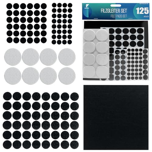 shinfly Filzgleiter Selbstklebend 125 Pcs, 3mm Dicke Filz Selbstklebend + 5mm Dicke Polsterauflage für Schwere Möbel + Großes Filzblatt, Stuhl Filzgleiter für Stelle von Möbel von shinfly