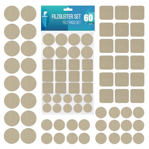 shinfly Filzgleiter Selbstklebend - 60 Stück Filzgleiter für Stühle - Möbelgleiter Filz Selbstklebend Beige 3mm Dicke - Stuhl Filzgleiter Mit Idealer Klebkraft für Möbel Boden von shinfly