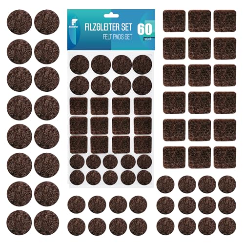 shinfly Filzgleiter Selbstklebend - 60 Stück Filzgleiter für Stühle - Möbelgleiter Filz Selbstklebend Dunkelbraun 3mm Dicke - Stuhl Filzgleiter Mit Idealer Klebkraft für Möbel Boden von shinfly