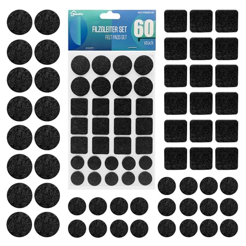 shinfly Filzgleiter Selbstklebend - 60 Stück Filzgleiter für Stühle - Möbelgleiter Filz Selbstklebend Schwarz 3mm Dicke - Stuhl Filzgleiter Mit Idealer Klebkraft für Möbel Boden von shinfly