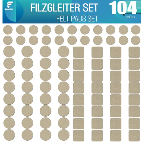 shinfly Filzgleiter Selbstklebend Set 104 Stück - Filzgleiter für Stühle 3mm Dicke - Möbelgleiter Filz Selbstklebend Mit Idealer Klebkraft - Stuhl Filzgleiter für Möbel, Beige von shinfly