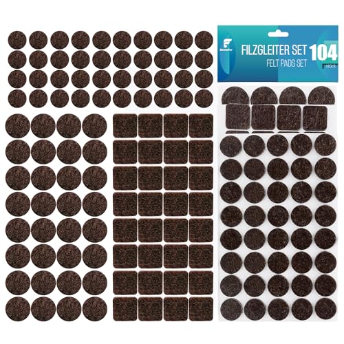 shinfly Filzgleiter Selbstklebend Set 104 Stück - Filzgleiter für Stühle 3mm Dicke - Möbelgleiter Filz Selbstklebend Mit Idealer Klebkraft - Stuhl Filzgleiter für Möbel, Braun von shinfly