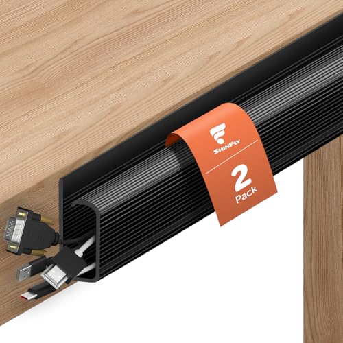 shinfly Kabelkanal Schreibtisch, 2 x 40cm Kabelkanal Schwarz Selbstklebend, Kabelmanagement Unter Schreibtisch, J-Formiges Kabelmanagement Schwarz für Laptops - 40cm(L) x 2.6cm(W) x 5cm(H) von shinfly