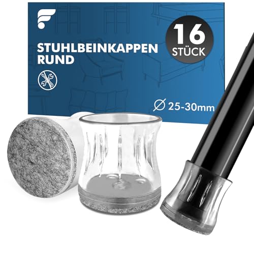 shinfly Stuhlbeinkappen 16 Stück, Schutzkappen für Stuhlbeine mit (Ø25-30mm) Filz, Klare Stuhlbeinschoner, Bodenschoner für Stühle, Metallstühle für Verschleißfeste, Gleitet Reibungslos【Groß】 von shinfly