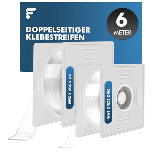 shinfly 6m Nano Doppelseitiges Transparentes Klebeband (2 Rollen) – Wiederverwendbar, Waschbar, Rückstandsfrei – 1mm & 2mm Dicke – Für Fotowände, Verpackungen, Teppiche, Haushalt & Auto von shinfly