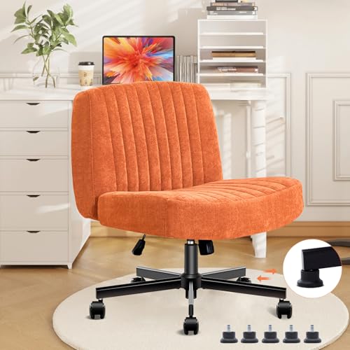 shipborne Convertible Base Criss Cross Chair with Pocket Springs & Thicker and Wider Cushions, Armless Legged Office Chair Relieves Back Pain, Swivel Vanity Chair for Living Room/Office, (Orange) von shipborne