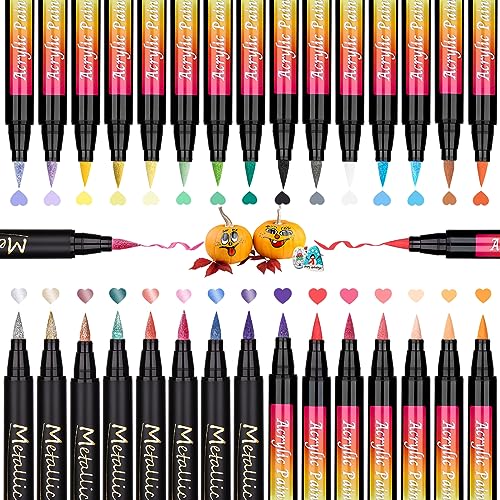 Shirylzee Acrylstifte Marker Set - 30 Farben Wasserfest für Steine, Leinwand, Holz, Glas, Keramik - Inklusive 8 Metallic Marker von shirylzee