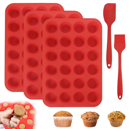 shirylzee Mini Muffinform Silikon 3 Stück Mini 24 Silikon Cupcake Pan Set Tassen Muffin Form BPA frei und spülmaschinenfest Antihaft-Silikon-Backform für Backen Geeignet Cupcake Muffins Pudding von shirylzee
