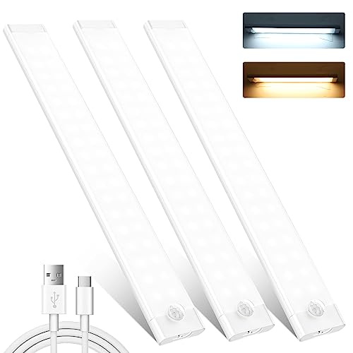 shirylzee Unterbauleuchte Küche LED, 3 Stück 72 LEDs Schrankbeleuchtung, 2000mAh Akku USB-C Wiederaufladbares bewegungsmelder licht mit Magnetische Lichtleiste for Kleiderschrank, Küche, Treppe von shirylzee