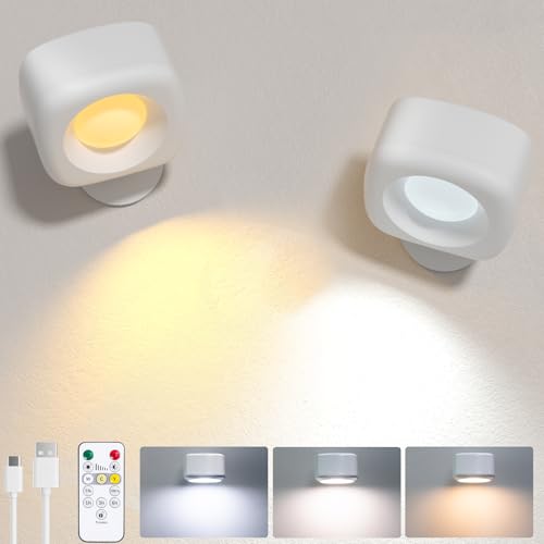 shirylzee Wandleuchte Innen, Wandlampe mit Akku, 3 Farbe Dimmbar LED Wandleuchte Ohne Stromanschluss 360° drehbar Lampe für Wohnzimmer Schlafzimmer Flur Treppe von shirylzee