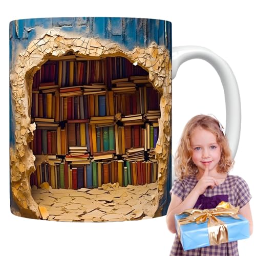 3D Bookshelf Mug | Bibliothek Bücherregal Becher | 3D Bücherregal Tasse | Creative Space Design Mehrzweckbecher | Bibliotheks Bücherregal Tasse | Keramik Bücherregal Kaffeetasse Buchliebhaber von shizuku