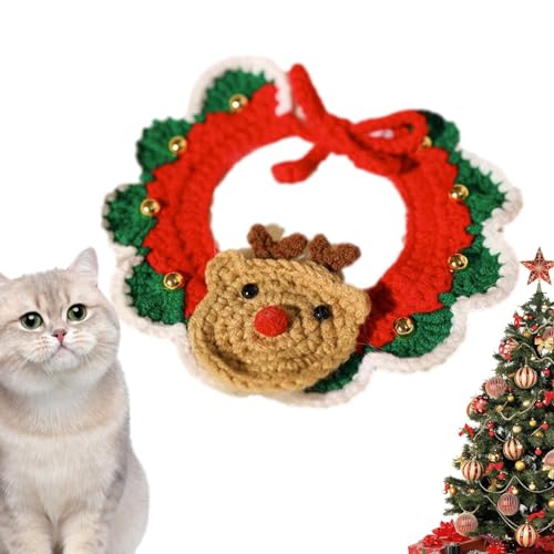shizuku Hund Winter Strickschal, Hunde-Weihnachtsschal, Weiches und verstellbares weihnachtliches gestricktes Katzenhalsband mit Glockenanhänger für Pet DOS Cat von shizuku