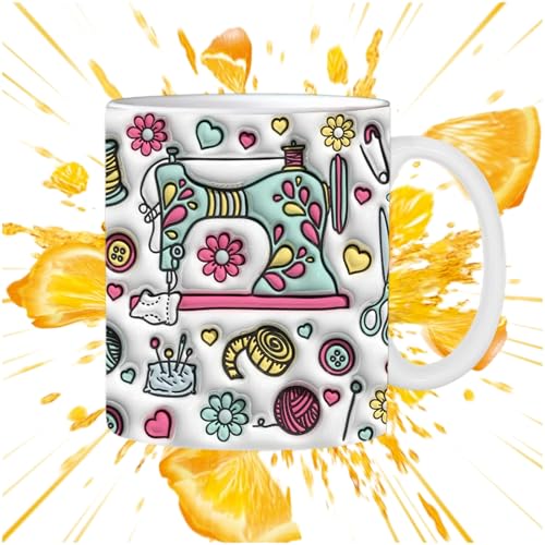 Nähen 3D Tasse - Flach bedruckte Nähmaschinen-Teetassen für Nähliebhaber - Kaffee-Latte-Tasse mit Blumenmuster, dekorative Wasserbecher, Geschenk für Damen und Herren Nähen 3D Tasse - Flach bedruckte Nähmaschinen-Teetassen für Nähliebhaber - Kaffee-Latte-Tasse mit Blumenmuster, dekorative Wasserbecher, Geschenk für Damen und Herren von shjxi