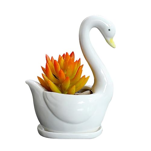 Schwanen-Pflanztöpfe | Blumentöpfe | Schwan Keramik Blumentopf | weißer Schwan Keramik Blumentopf Desktop Blumentopf Dekorieren Geburtstagsgeschenk Schwäne Garten Skulptur Blumen Töpfe von shjxi