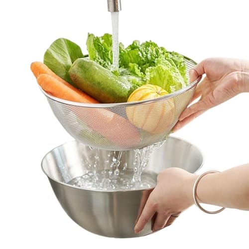 Stainless Steel Colander with Mesh Strainer Basket - Kitchen Food Drainer and Mixing Bowl Combo for Pasta, Fruits, and Vegetables - Kitchen Colander for Efficient Food Prep and Drainage von shjxi