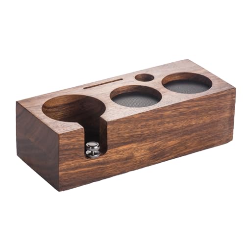 shockassist Tamperstation, Espresso Station aus Walnussholz für 58mm Tamper/Distributor und Siebträger, 3in1 Tamping Station für Espreso Zubehör mit Silikonkissen, Einstellbare von shockassist