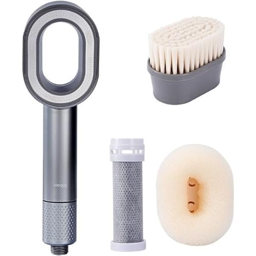 ideoon Hochwertiger 3-in-1 Duschkopf mit Bürste, Schwamm und Wasserspar Funktion - 2 x Premium-Wasserfilter - Wellness Brause für Ihr Spa-Erlebnis von shop'n smile ideoon