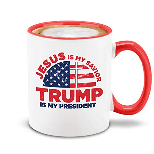 shop4ever Jesus is My Savior Trump is My President Keramik-Kaffeetasse Teetasse 325 ml Donald Trump Geschenk (roter Griff) von shop4ever